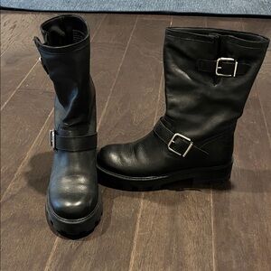 Steve Madden Black Leather Buckle Boots